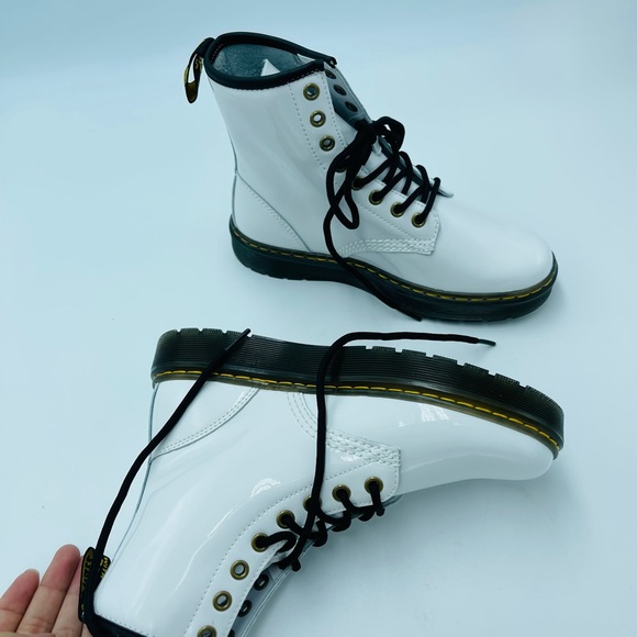 Dr. Martens Zavala White Patent Leather Combat Boots - Picture 3 of 16
